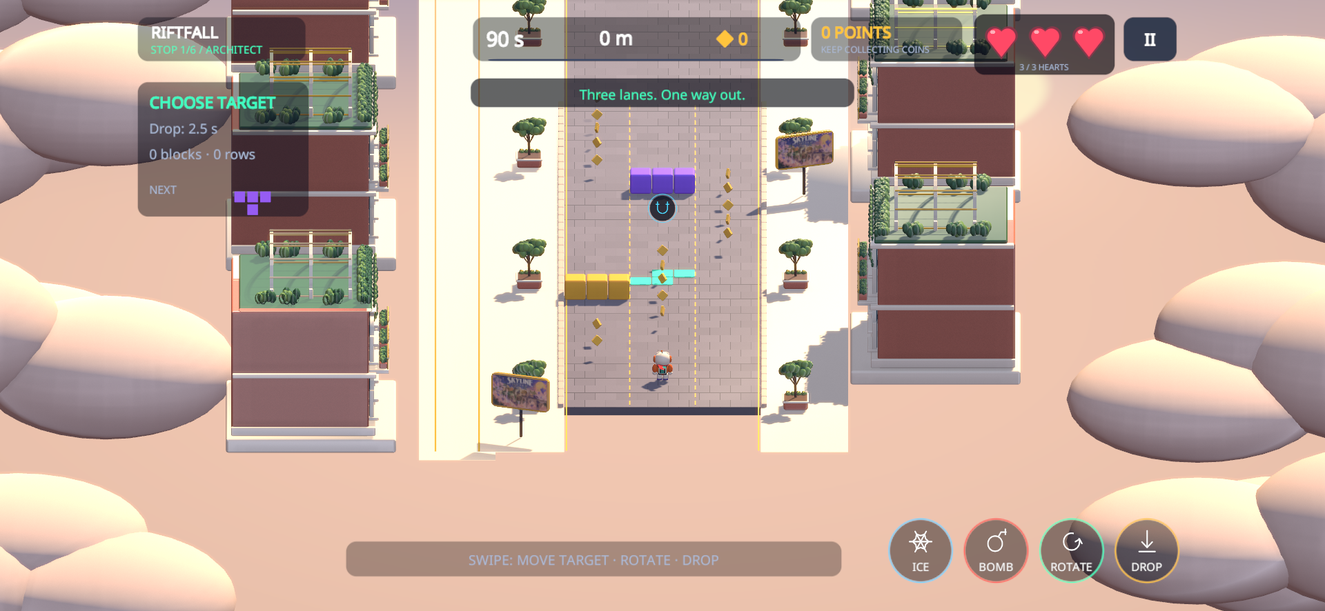 Top-down architect gameplay with block controls
